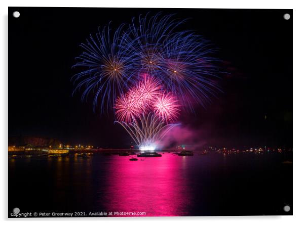 Fireworks At The British Firework Championship Acrylic by Peter Greenway