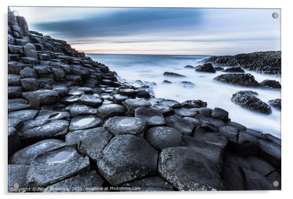 The Basalt Columns At The Giants Causeway At Sunse Acrylic by Peter Greenway