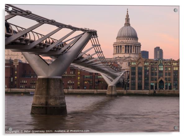 Millennium Bridge & St Pauls Dome On A Winters Sun Acrylic by Peter Greenway