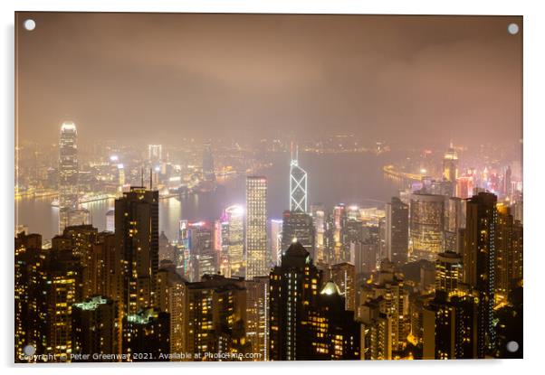 Night Time View Over Hong Kong Island From 'The Pe Acrylic by Peter Greenway