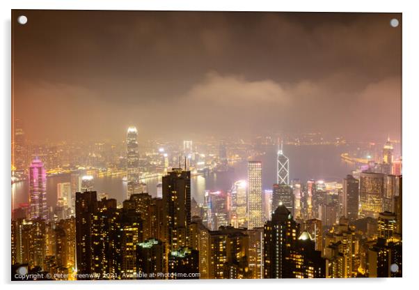 Night Time View Over Hong Kong Island From 'The Peak' Acrylic by Peter Greenway