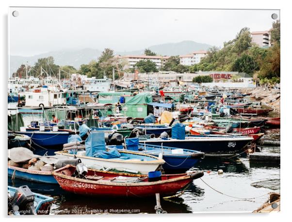 Fishing Boats Moored At Chung Chau Island, Hong Kong  Acrylic by Peter Greenway