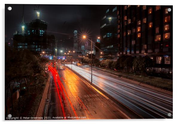 Tsim Sha Tsui Traffic Light Traces Along The Nathan Road, Hong Kong Acrylic by Peter Greenway