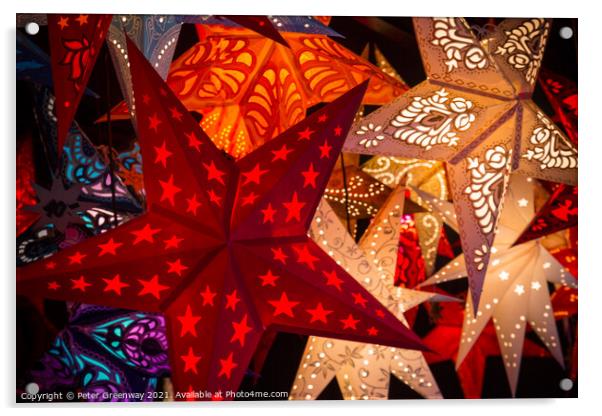 Stars At A German Christmas Market Acrylic by Peter Greenway