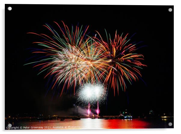 Fireworks Over The Barbican Harbour, Plymouth During The British Firework Championships Acrylic by Peter Greenway