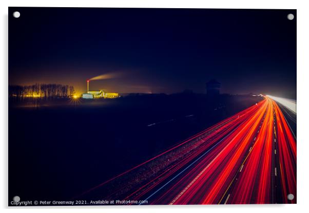 Driving Home For Christmas - M40 Traffic Light Traces Acrylic by Peter Greenway