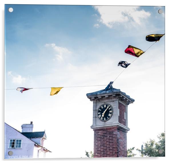 Regatta Bunting On The Clock Tower In Shaldon, Dev Acrylic by Peter Greenway