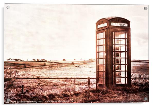 Solitary Red Telephone Box Overlooking The Yorkshi Acrylic by Peter Greenway