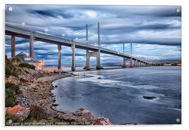 Long Exposure Of Kessock Bridge At Inverness At Su Acrylic by Peter Greenway