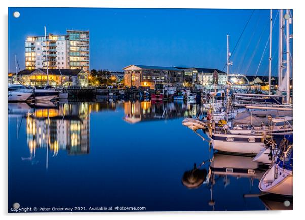 Plymouth Barbican Harbour On A Saturday Night Acrylic by Peter Greenway