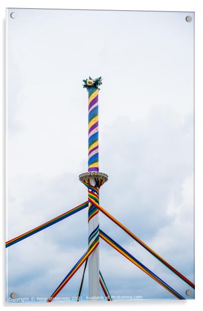 Traditional English Maypole Wth Coloured Ribbons Acrylic by Peter Greenway
