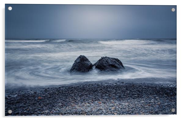 Two Rocks in the ocean Acrylic by Chuck Koonce