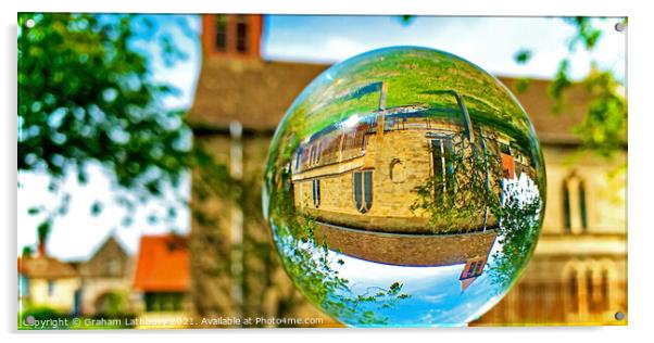 Cotswolds Church through a lensball Acrylic by Graham Lathbury