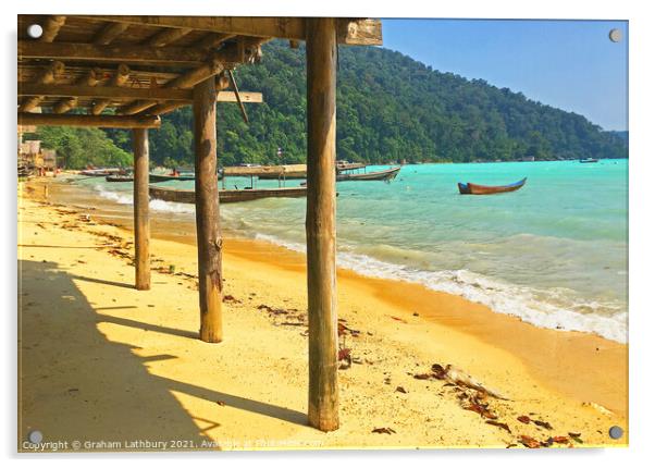 Thailand beach & fishing boats Acrylic by Graham Lathbury