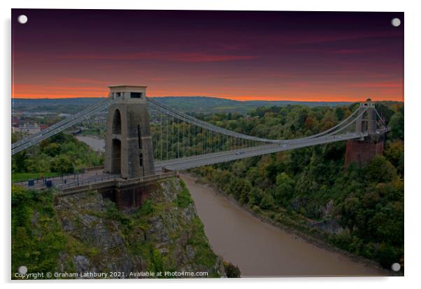 Clifton Suspension Bridge at sundown Acrylic by Graham Lathbury