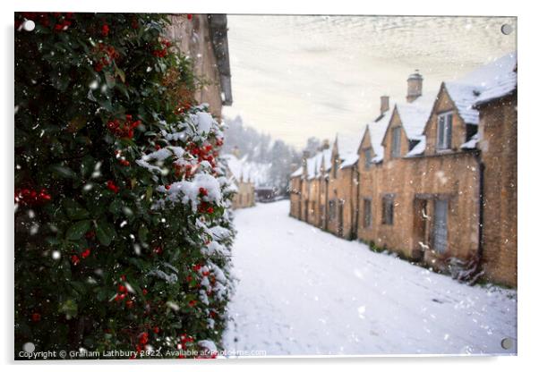 Castle Combe in the snow Acrylic by Graham Lathbury