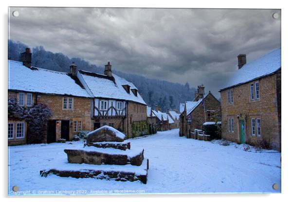 Castle Combe, Cotswolds, in the snow Acrylic by Graham Lathbury