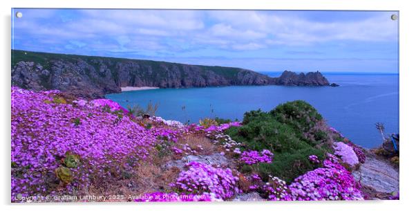 Porthcurno Beach Acrylic by Graham Lathbury