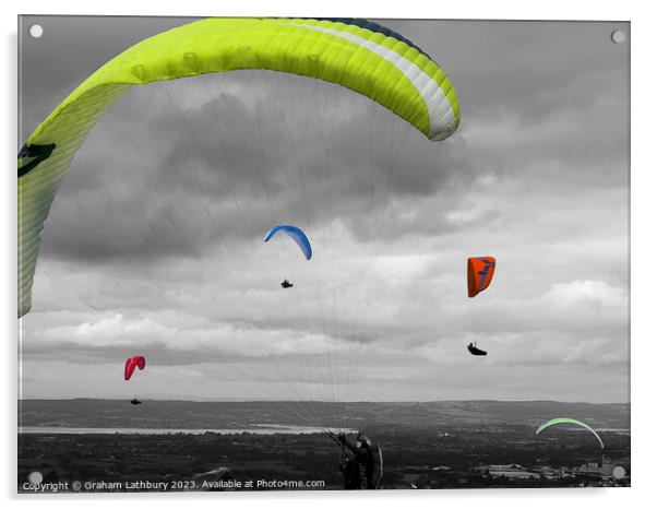 Paragliders Acrylic by Graham Lathbury