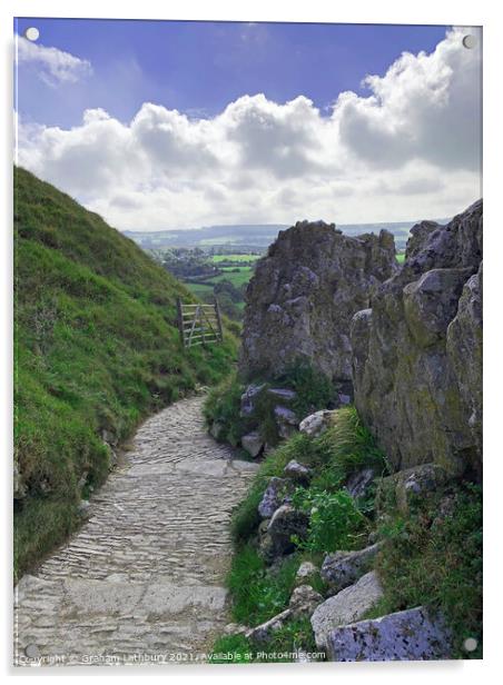 Footpath view from Corfe castle Acrylic by Graham Lathbury