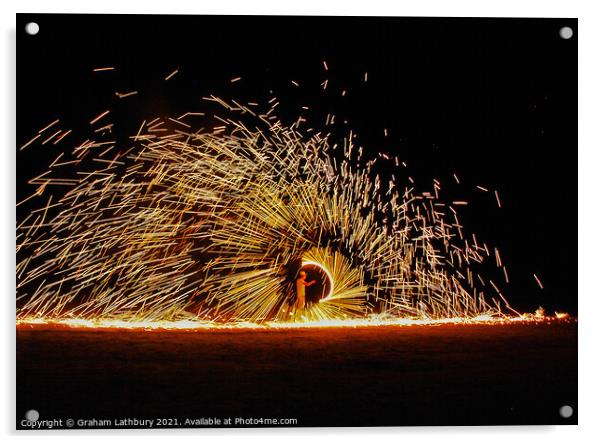 Fire Spinners, Thailand Acrylic by Graham Lathbury