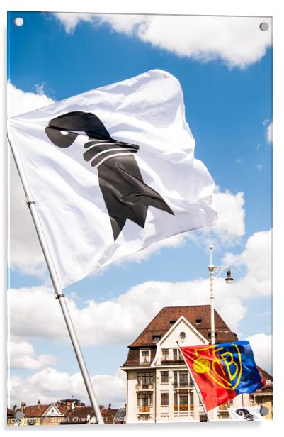 Basel Flags and city backdrop Acrylic by Stuart Chard