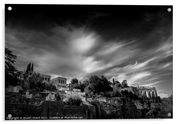 palatine hill and forum in Rome - Black and White Acrylic by Stuart Chard