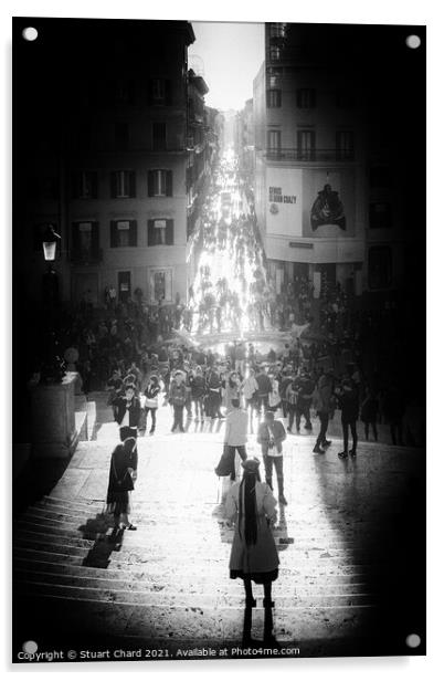 The Spanish Steps in black and white, Rome italy Acrylic by Stuart Chard