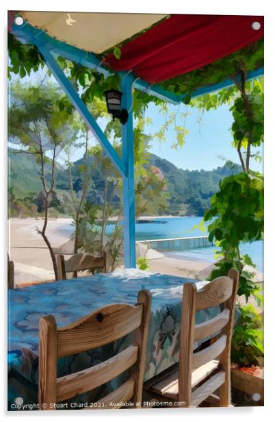 Taverna shaded by vines overlooking the sea Acrylic by Stuart Chard