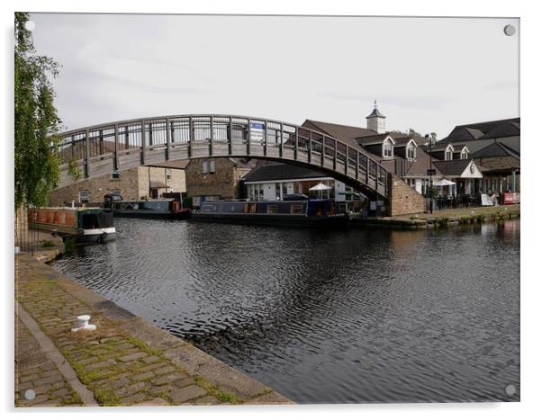 canal marina footbridge Huddersfield Acrylic by Roy Hinchliffe