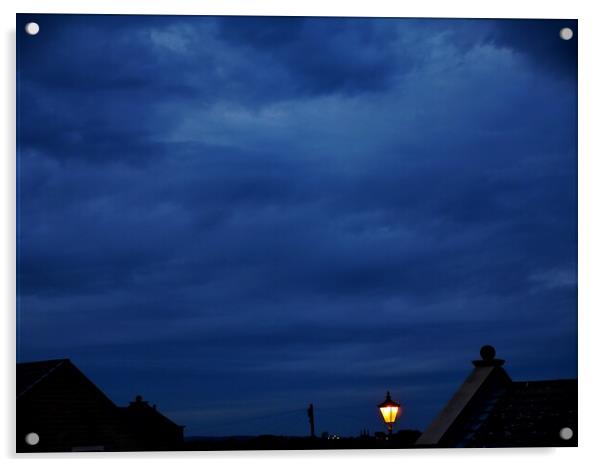 Lamplight blue night sky in Yorkshire Acrylic by Roy Hinchliffe