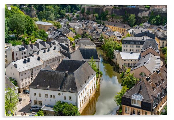 View of Grund district and Alzette river in Luxembourg City Acrylic by Chun Ju Wu