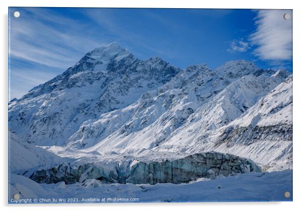 Mount Cook and Hooker Glacier, end of Hooker Valley Track, Mount Cook National Park, New Zealand Acrylic by Chun Ju Wu