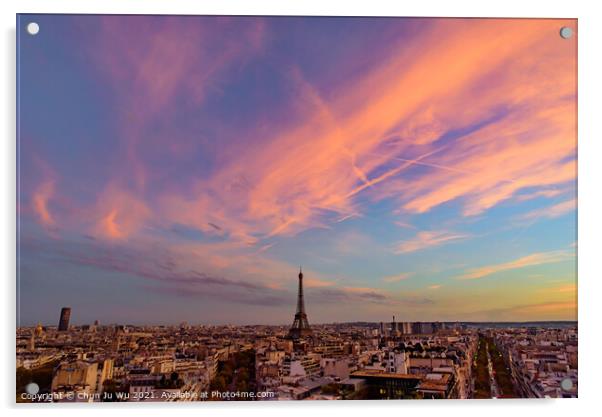 Eiffel Tower at sunset time with colorful sky and clouds, Paris, France Acrylic by Chun Ju Wu