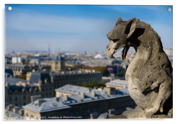 The Gargoyles of Notre Dame Cathedral overlooking Paris, France Acrylic by Chun Ju Wu