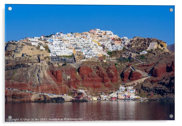 View of the white buildings of Oia village from Aegean Sea, Santorini, Greece Acrylic by Chun Ju Wu