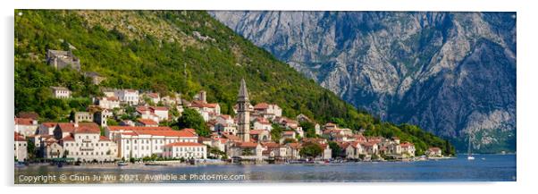 Panorama of Perast, an old town on the Bay of Kotor in Montenegro Acrylic by Chun Ju Wu