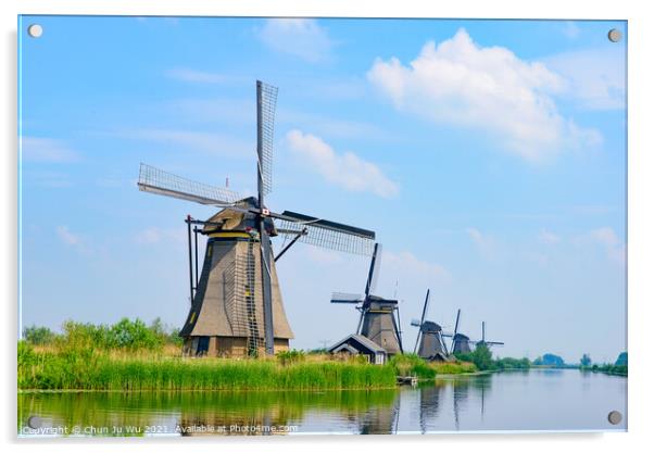 The windmills in Kinderdijk, a UNESCO World Heritage site in Rotterdam, Netherlands Acrylic by Chun Ju Wu
