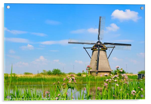 The windmills in Kinderdijk, a UNESCO World Heritage site in Rotterdam, Netherlands Acrylic by Chun Ju Wu