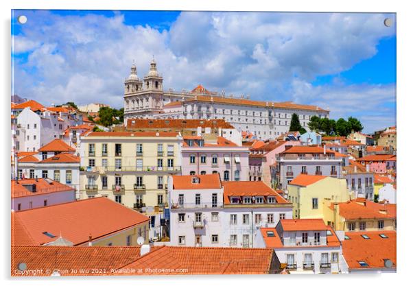 View of the city & Tagus River from Miradouro de Santa Luzia, an observation deck in Lisbon, Portugal Acrylic by Chun Ju Wu
