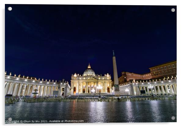 Night view of St. Peter's Basilica in Vatican City, the largest church in the world Acrylic by Chun Ju Wu