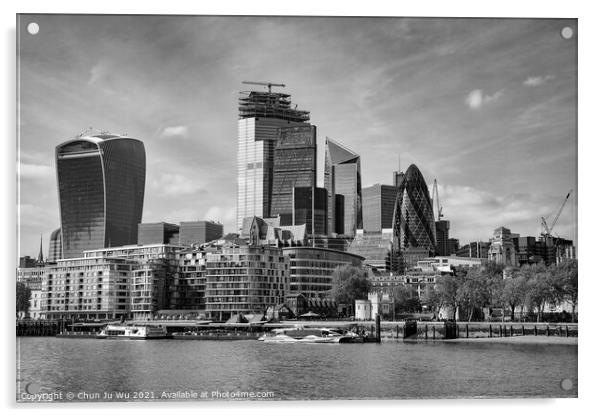 Skyline of City of London CBD in United Kingdom (black & white) Acrylic by Chun Ju Wu