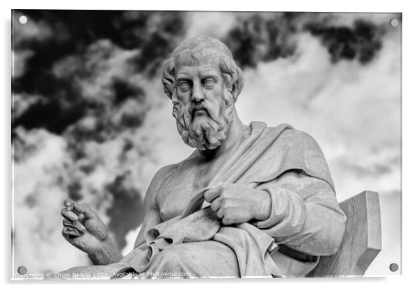 Statue of Plato in front of Academy of Athens in Athens, Greece (black & white) Acrylic by Chun Ju Wu