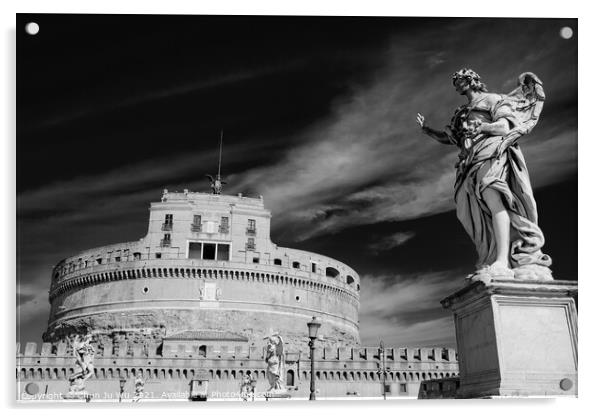 Castel Sant'Angelo, a museum in Rome, Italy (black & white) Acrylic by Chun Ju Wu