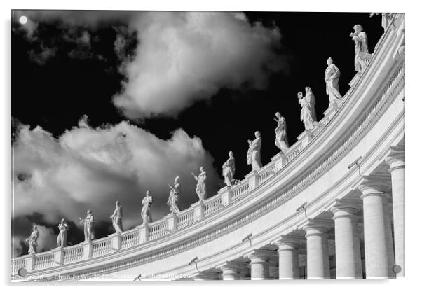 Colonnades at St. Peter's Square in Vatican City (black & white) Acrylic by Chun Ju Wu