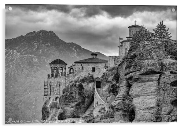Landscape of monastery in Meteora (black & white) Acrylic by Chun Ju Wu