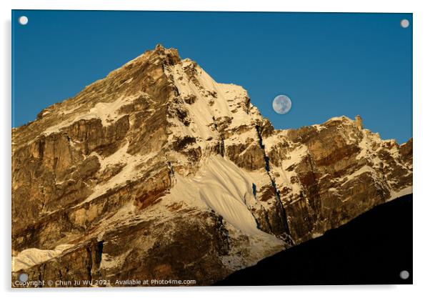 Moon and snow mountains of Himalayas in Nepal Acrylic by Chun Ju Wu