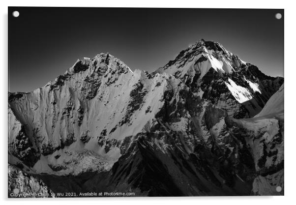 Snow mountains of Himalayas in Nepal (black and white) Acrylic by Chun Ju Wu