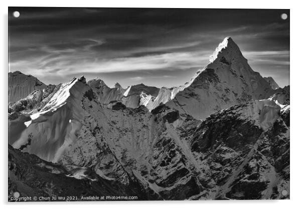 Snow mountains of Himalayas in Nepal (black and white) Acrylic by Chun Ju Wu