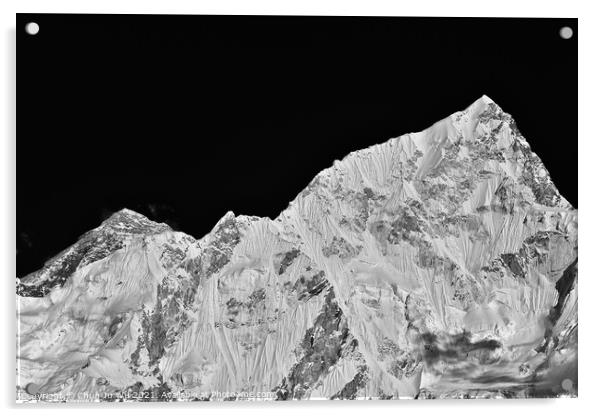 Mount Everest and Lhotse, two of the highest mountains in the world, of Himalayas in Nepal (black and white) Acrylic by Chun Ju Wu